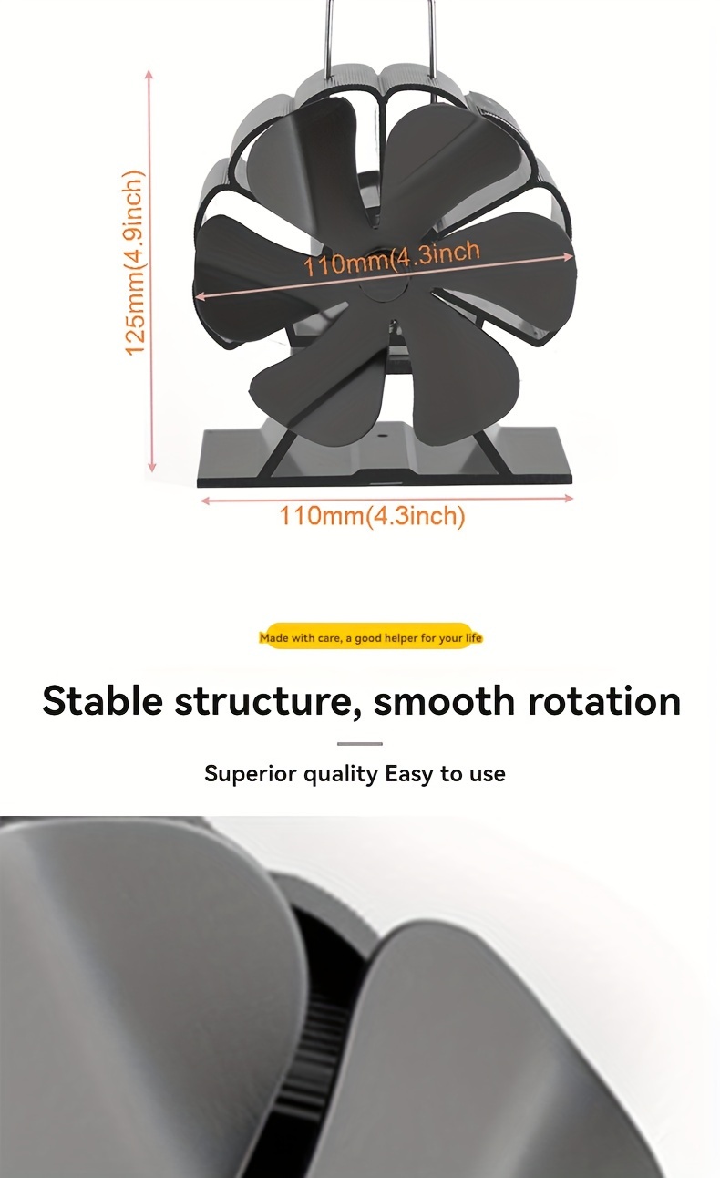 6-лопастной вентилятор для дровяной печи, работающий от тепла, не требует электричества, портативный аксессуар для распределения тепла в осенне-зимний период. Детали: 1.
