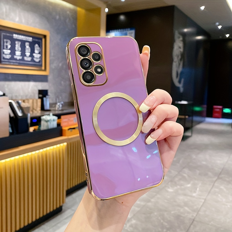 

For A50、a51-4g、a52、a53-5g New Luxury And High- Inclusive Lens Phone Case, Golden Magnetic Ring Tpu Electroplated Back Cover