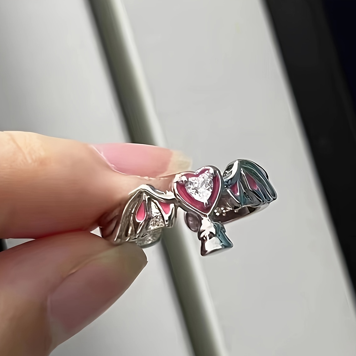 * 3rd Herrscher Of The Void Commemorative Ring, Adjustable, Cute Anime-*, Game Merchandise, Silvery With Pinkish Heart Crys