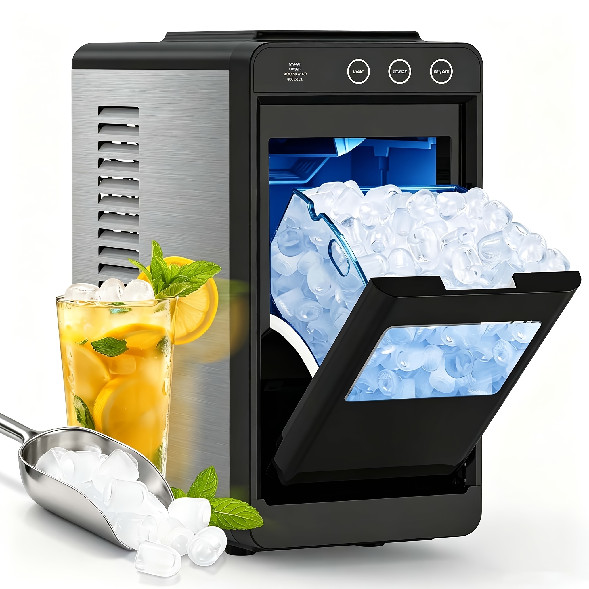 TEMU Ice Maker Countertop, Portable Ice Machine With External Water Tank, 26 Lbs/24hrs Or 18 Lbs/24hrs, Self-cleaning Quiet Compact Commercial Ice