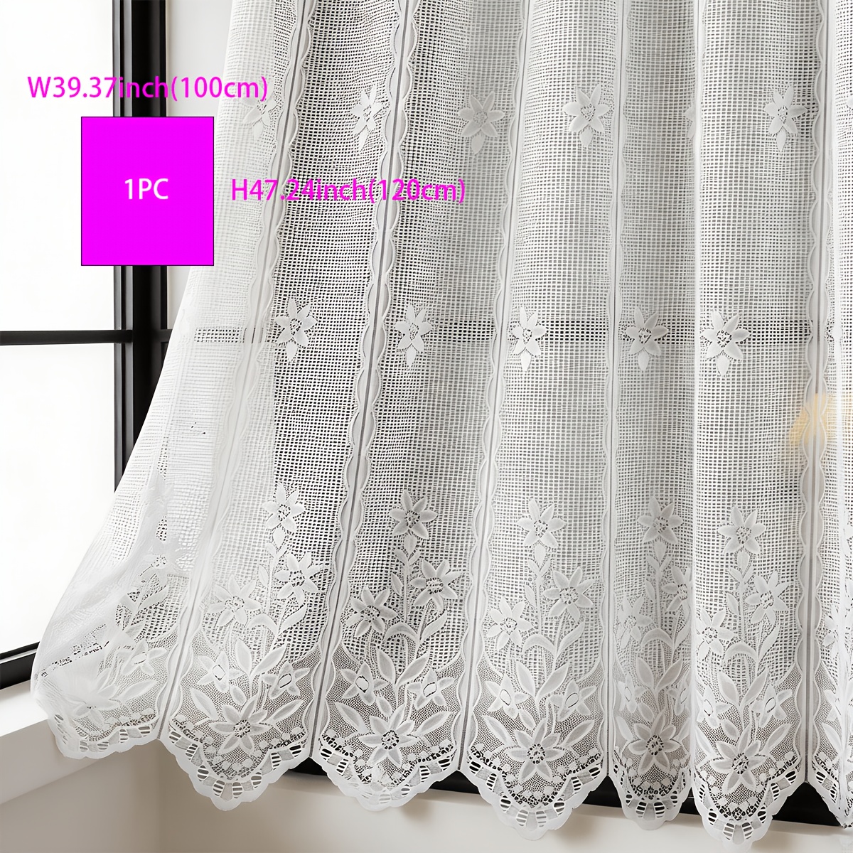 TEMU 1pc White Semi-transparent Floral Rod Pocket Window Sheer Curtain, Partition And Decorative Room Divider, Suitable For Bedroom, Kitchen, Living