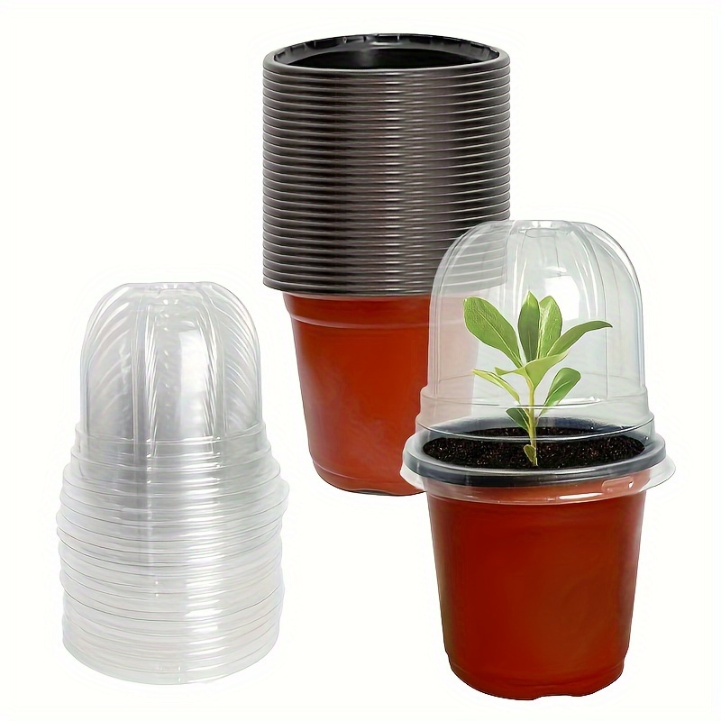 

20/50pcs - 2.5" Plastic Nursery Pots With Humidity Domes, Red Seed Pots With Drainage Holes For Indoor & Outdoor Gardening