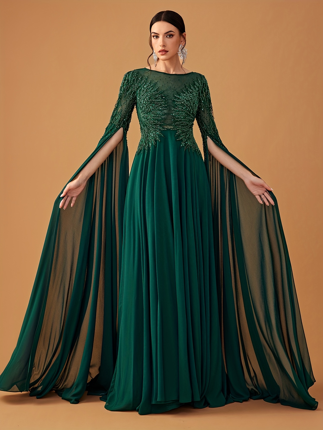elegant retro crewneck chiffon beaded dress evening dress cocktail dress ball gown wedding guest dress bridesmaid dress mother of the bride dress birthday dress plus size dress plus size bridesmaid dress