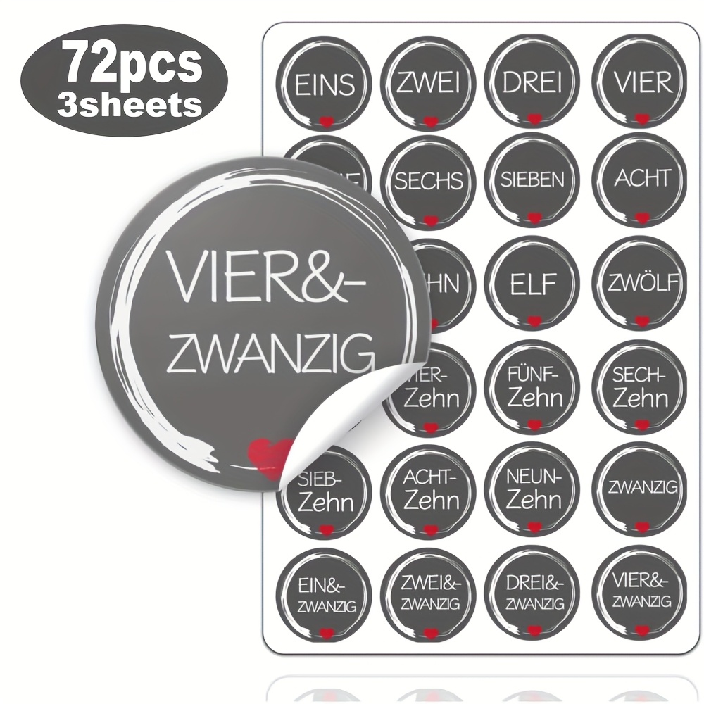 Image of 72 Stickers/3 Sheets, Advent Calendar Stickers, Christmas Advent Calendar Stickers, German Numbers 1 - 24 Self-adhesive, Suitable For Advent Calendar Label Stickers