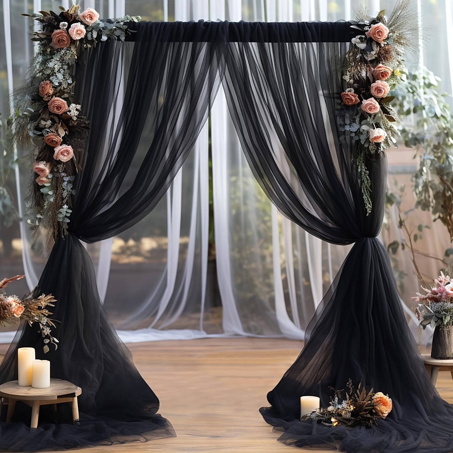 

Fabric Wedding Arch Draping 197"x63" Sheer Voile Chiffon Curtain Panel For Ceremony Backdrop, Birthday Party, Graduation, Stage Decoration - Versatile Black Drapery For Halloween, Swings, Tents