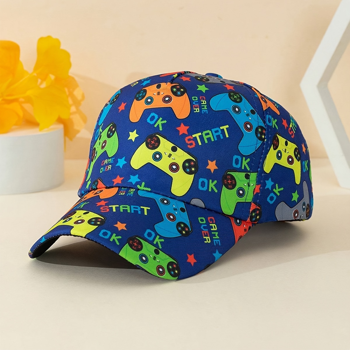 

Kids Colorful Gaming Print Cute Casual Breathable Blue Baseball Cap, Adjustable Unisex Youth All-season Duckbill Hat, Perfect For Daily Outfit, Outdoor Activities