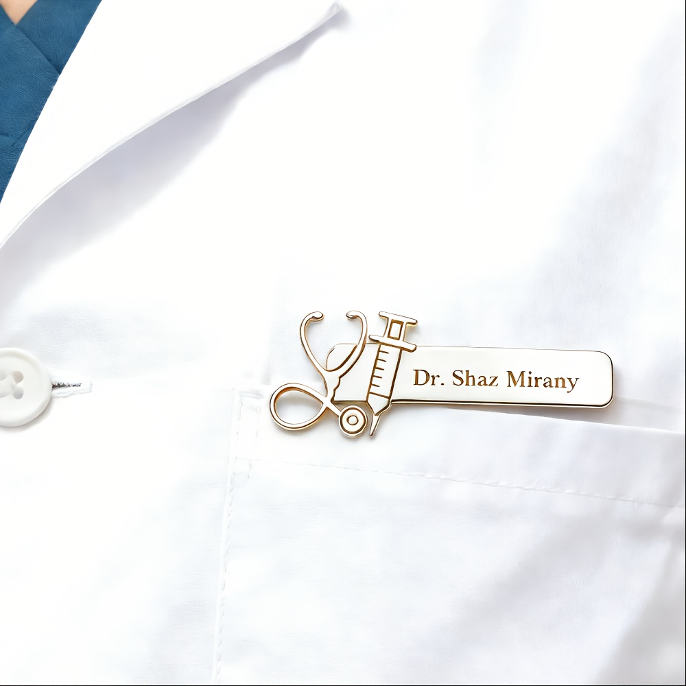 TEMU Custom Tooth-shaped Monogram 304 Stainless Steel Brooch - Personalized Black-engraved Initial Brooch For Men And Women, Perfect Gift For Doctors