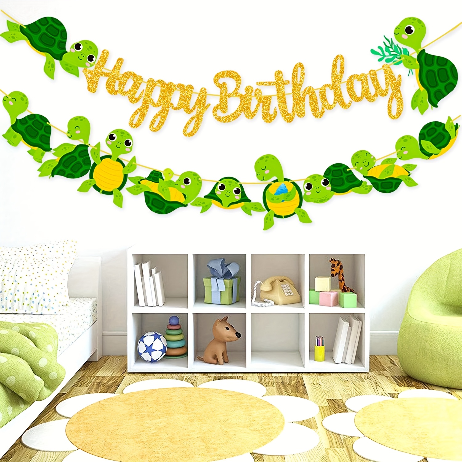 Image of 1 Set Turtle Birthday Party Banner Baby Turtle Birthday Party Decoration 2pcs Turtle Hollow Banner Ocean Turtle Party Decoration