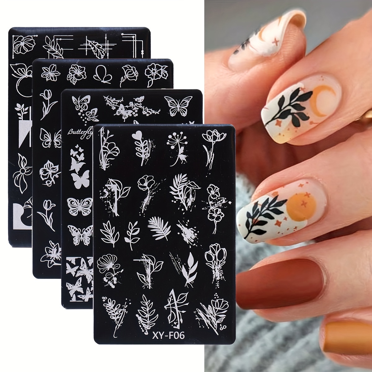 

4pcs/set Nail Stamping Plate Flowers Butterfly Leaf Image Design Nail Art Stamp Stencil Templates Nail Tools