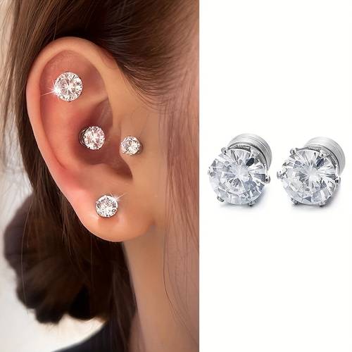 2pcs 1pair 4mm 6mm 7mm 8mm synthetic synthetic zircon stud earrings non pierced magnetic earrings men and women fashion clip on earrings for daily wear and party decoration without battery