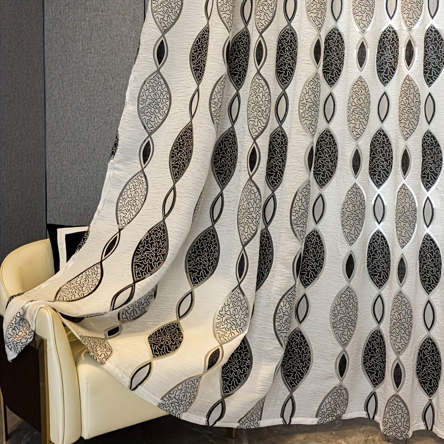 TEMU 1pc, Nordic Minimalist Leaf Maze Sheer Curtain, And White Gray Color Scheme, Leaf Cutout Design, Bark Texture Fabric, Rod Pocket Top,