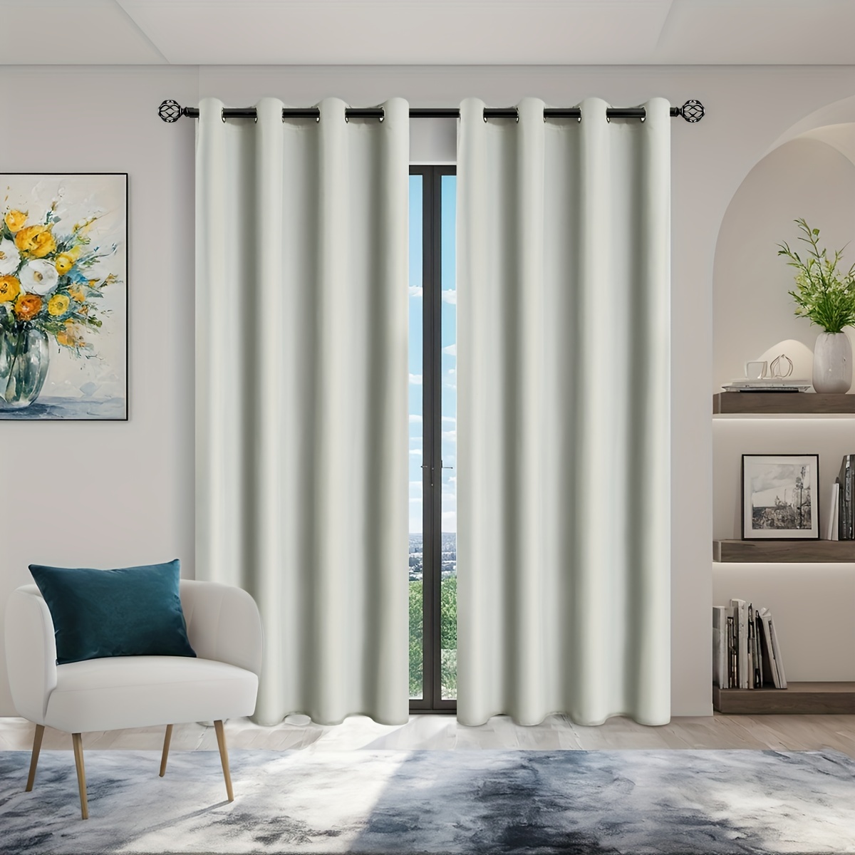 2 pack contemporary blackout curtain panels thermal insulated twill weave grommet top drapes with eyelet for sun protection uncorded   polyester for living room bedroom   rooms details 8