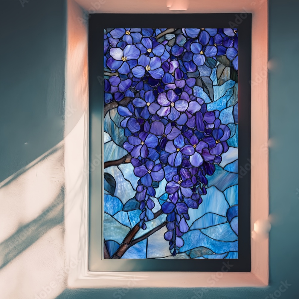 Purple Flower Stickers Window Clings Non Adhesive Vinyl Glass Decals