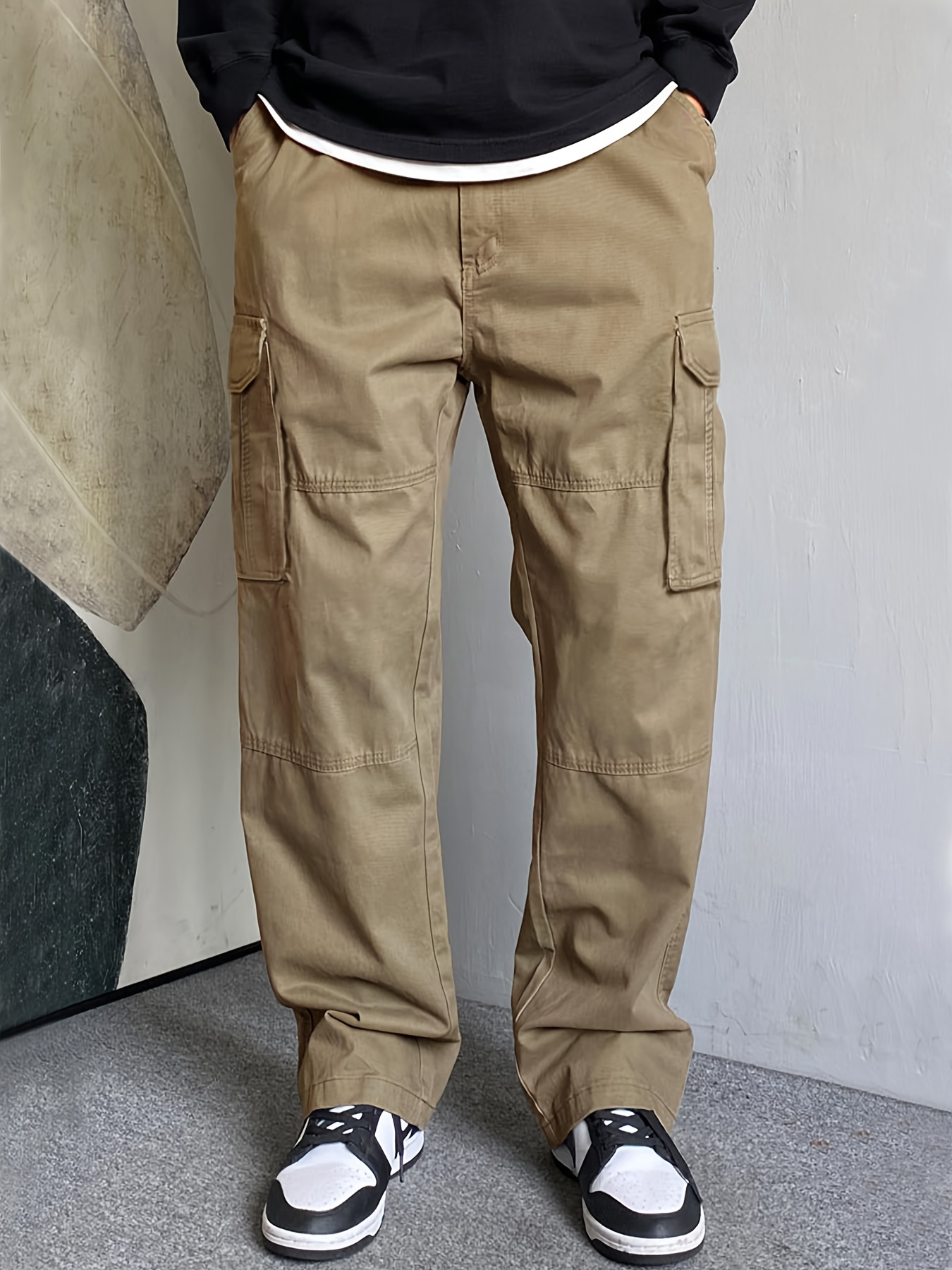 mens classic solid color cargo pants multiple flap pockets - Temu
