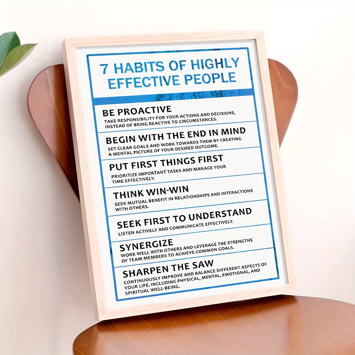 

1pc Frame 7 Habits Of Highly Wall Art Inspirational Entrepreneur Decor For Bedroom, Living Room, & Garage Poster A Unique Personal Development Gift For All Occasions