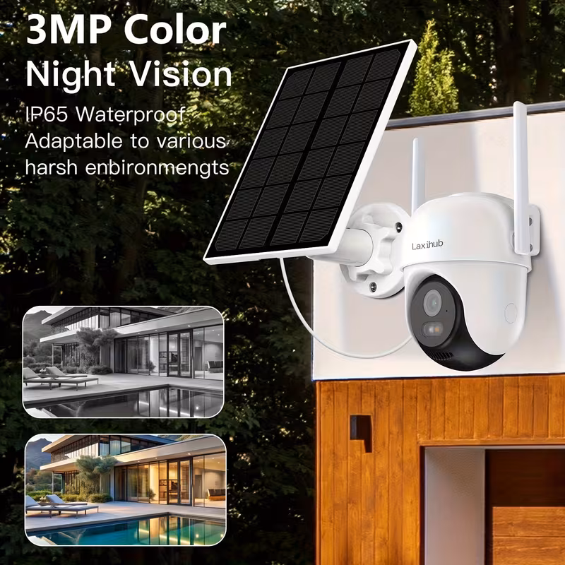 go2t 1296p fhd 3mp fhd security camera wireless outdoor ptz solar wireless security camera with ai human detection wire free battery solar powered color night 2 4g wi fi 2 way audio prevent damage cloud storage outdoor Product details 0