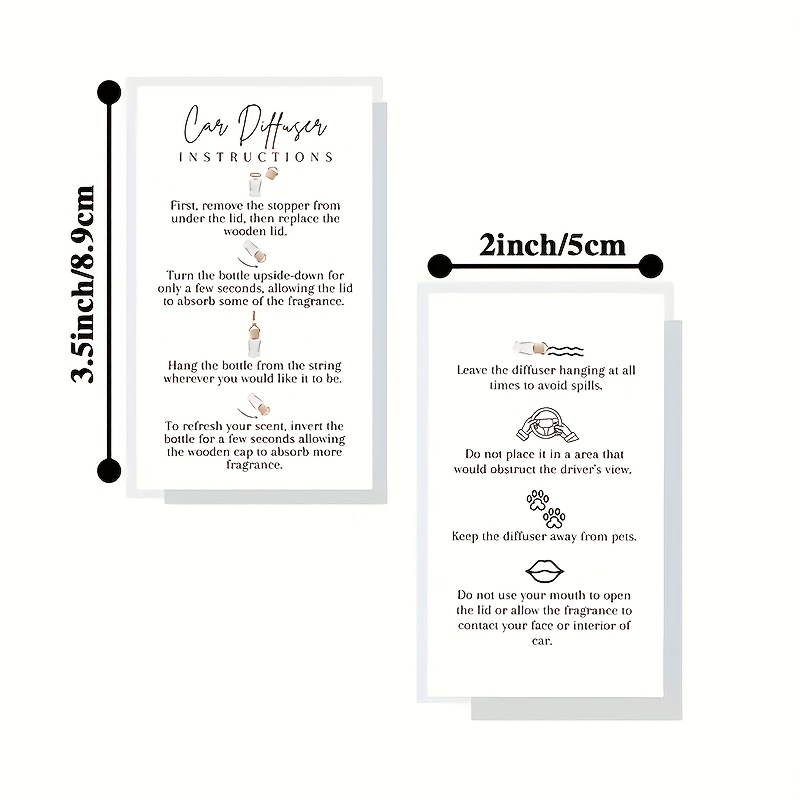 TEMU 100 Cartes d'instructions pour diffuseur de voiture, format carte de visite 2"x3.5", design élégant blanc et noir, cartes postales accessoire