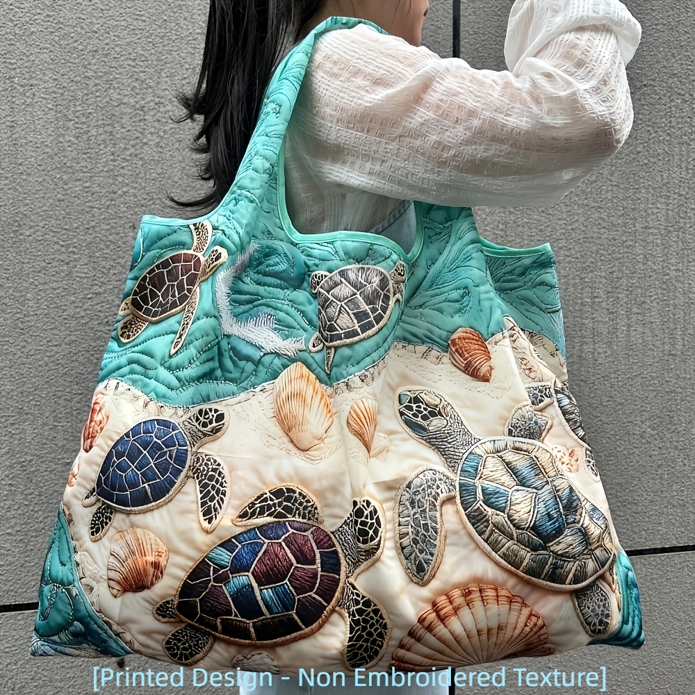 TEMU [print Design - Non-embroidery Texture] Turtle Print Women's Tote Bag, Durable Bag, Dopamine Color Scheme Foldable Reusable Tote Bag, Suitable
