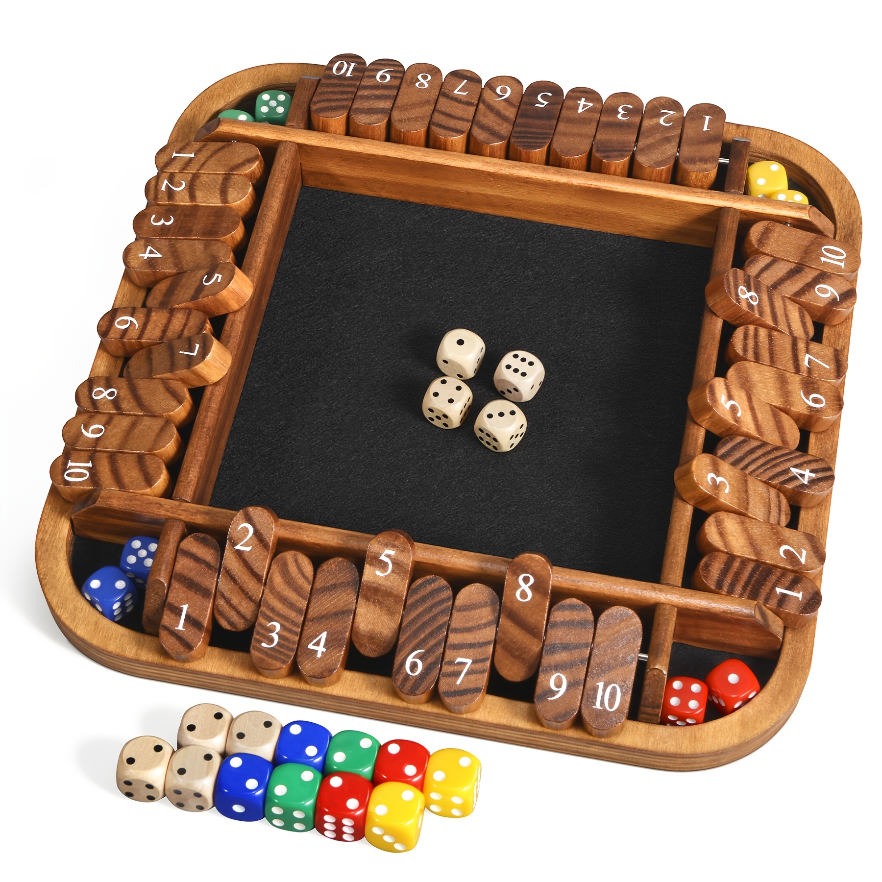 

1- Shut The Box Dice Game, 12" Wooden Board Table Math Games With 12 Dice And Storage Bag For Kids Adults Classic Tabletop Version