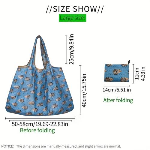 1pc of womens hedgehog print foldable shopping bag large capacity washable shopping bag student class canvas bag commuting shoulder tote bag versatile and suitable for shopping storage and travel