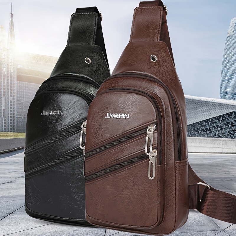JIMARSON Men's Large Capacity PU Leather Crossbody Bag - Multi-Zipper with Earphone Hole