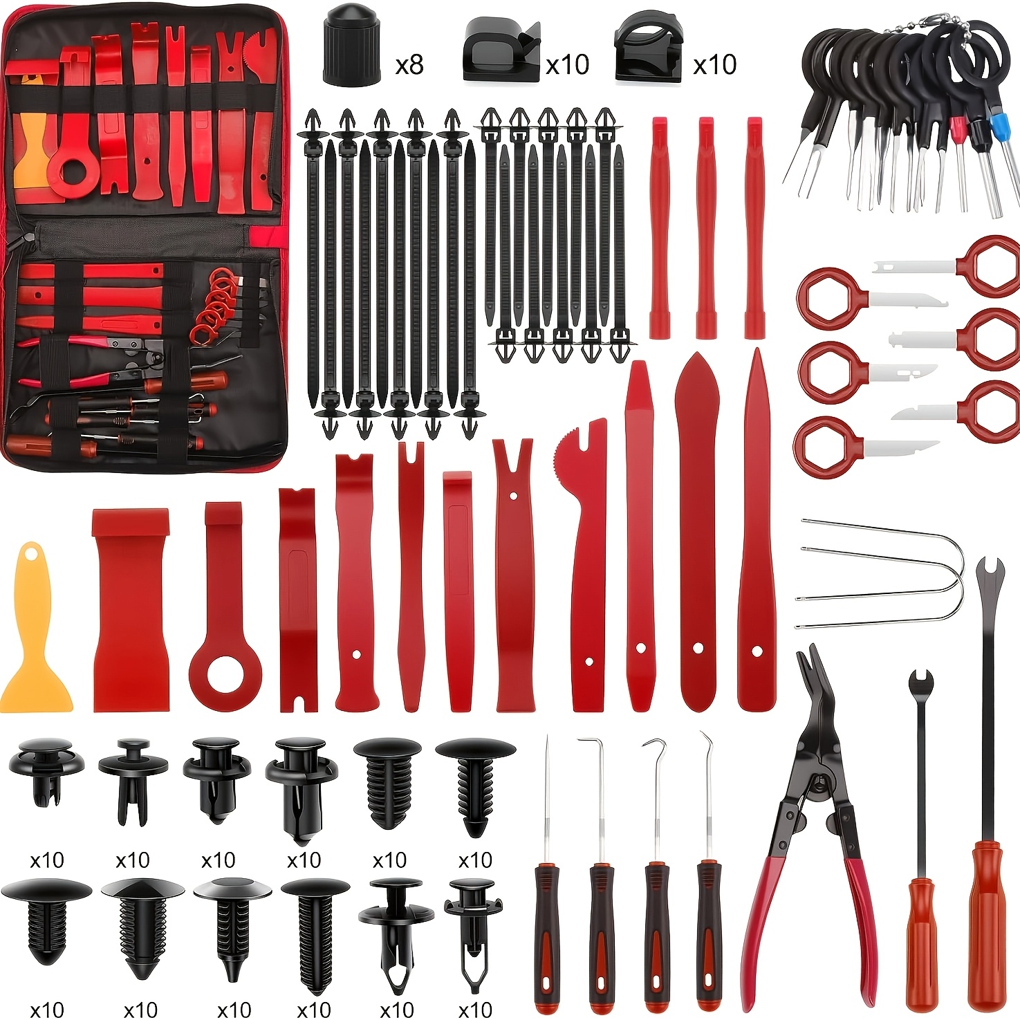 TEMU 240pcs Auto Trim Removal Tool, Pin Bumper Retainer Clip Set Fastener Terminal Remover Tool Adhesive Cable Clips Pry Kit Car Removal Pliers, For
