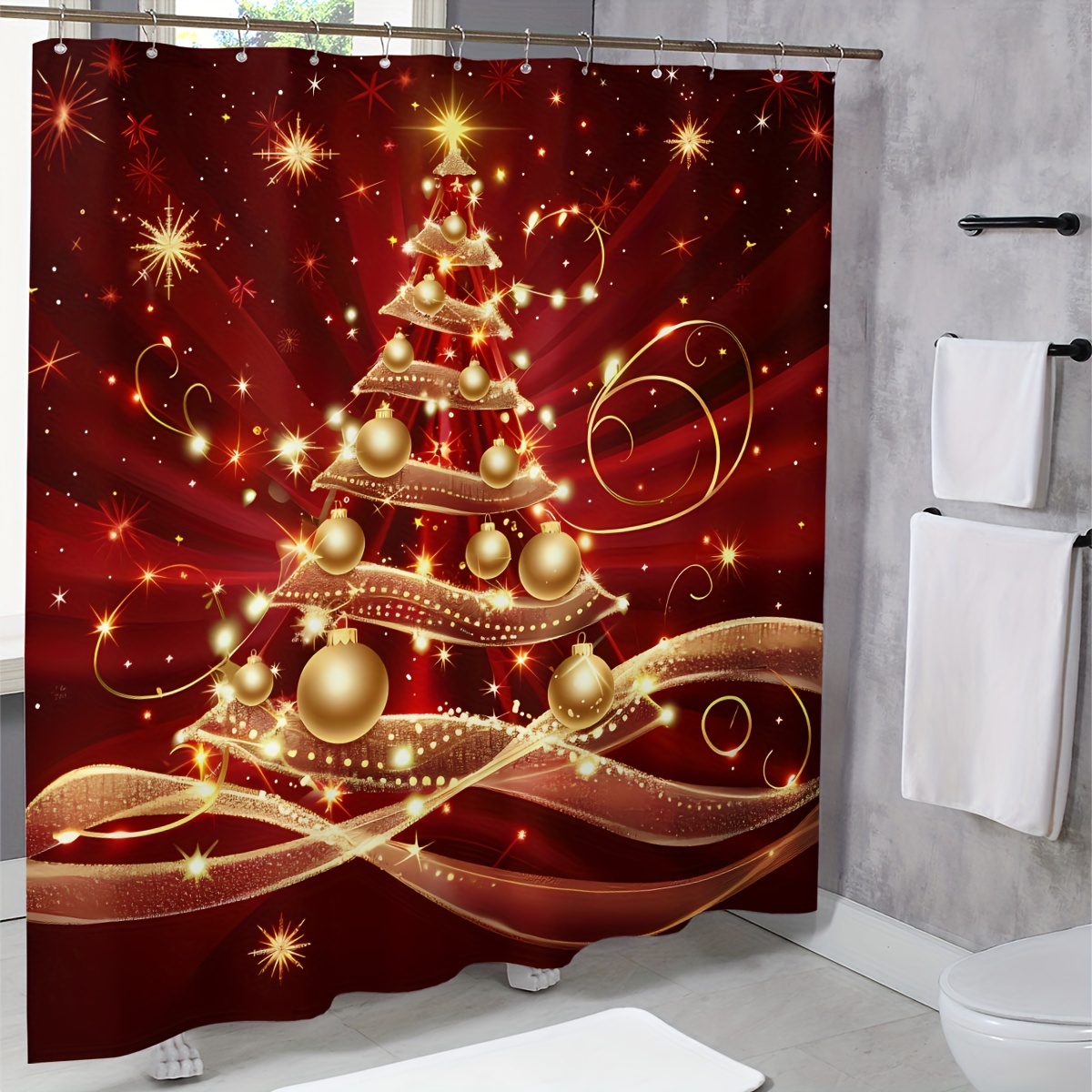 

1pc Christmas Holiday Bathroom And , And , Includes 12 Plastic , 180cm*180cm