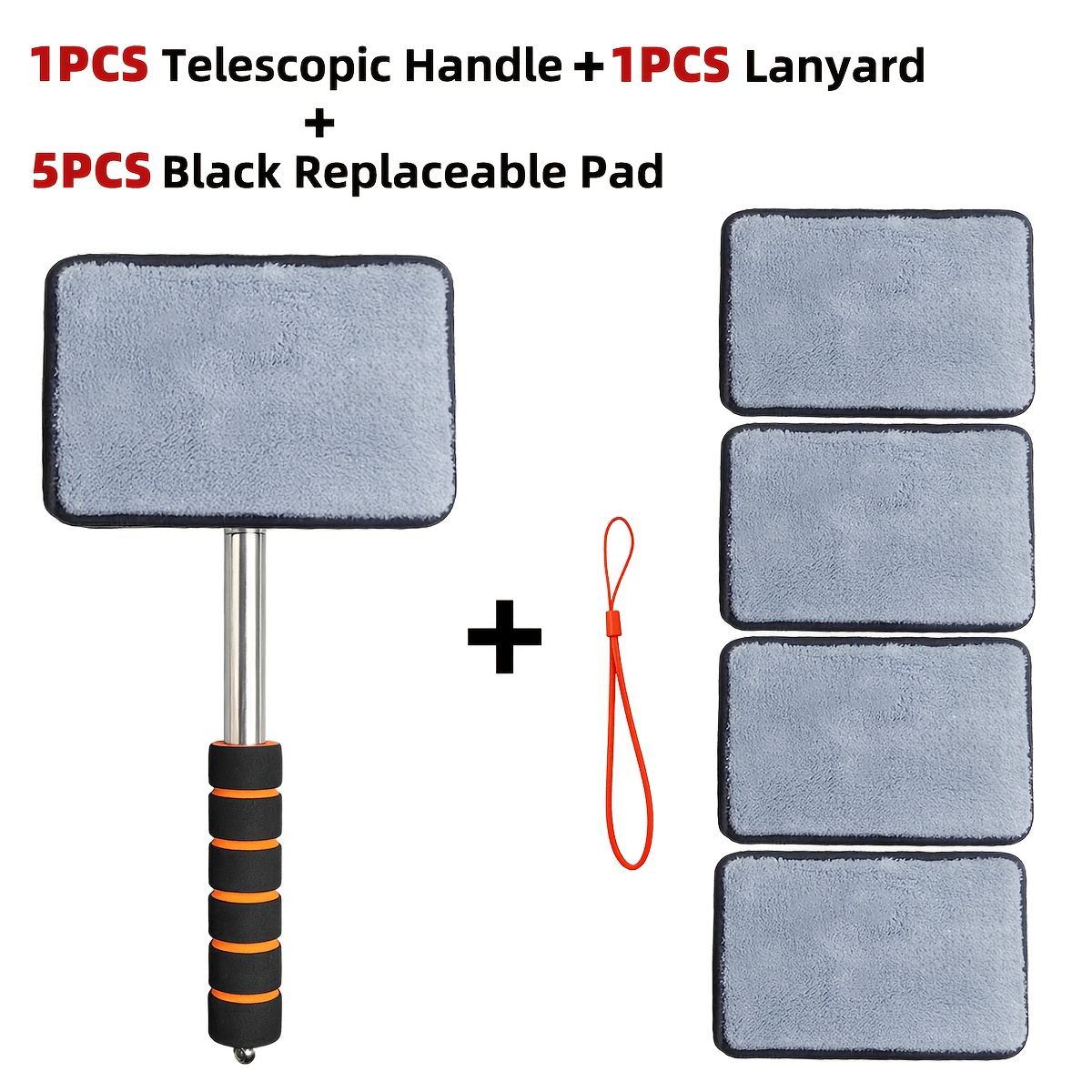 TEMU Auto Glass Cleaning Kit With Pads, Extendable Handle & Lanyard, Extendable Car Windshield Cleaning Brush, Scratch-free Soft Cleaning Pads, Car