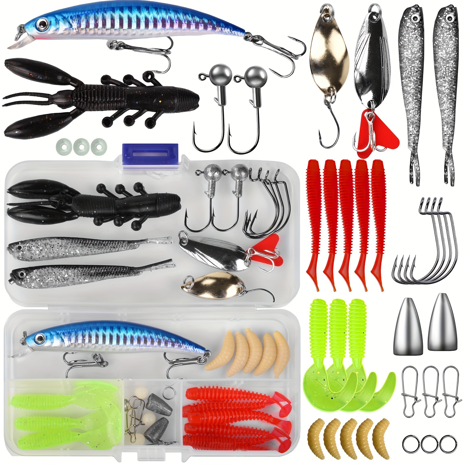 Fishing Lures for Freshwater,Fishing Lure for  Bass,Trout,Walleye,Salmon,Suitable for Fresh&Saltwater,Lifelike Fish Bait  Plastic Worms,Fishing Tackle