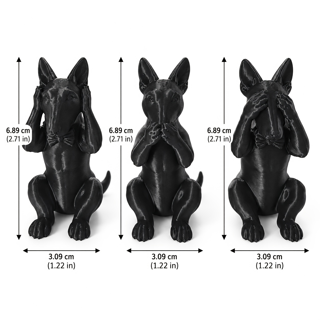 TEMU Set van 3 stuks, Scandinavische stijl "Zie geen kwaad, hoor geen kwaad, spreek geen kwaad" zittende houding Bull Terrier beeldornament, Donkere