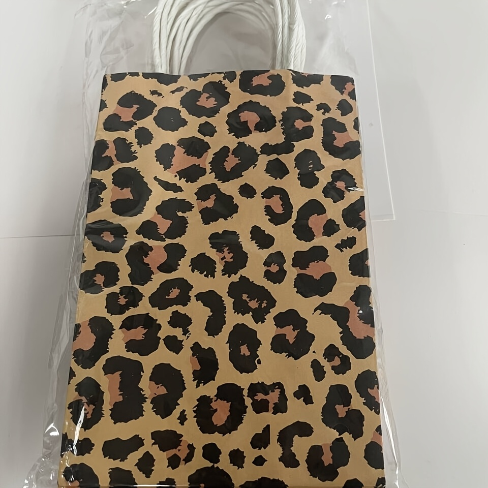 Image of 12pcs Leopard Pattern Bags Paper Gifts Bags With Handle, For Goodie, Candy, Donut, Cupcake, Cookie Treat, Return Gifts, Animal Birthday Party Supplies