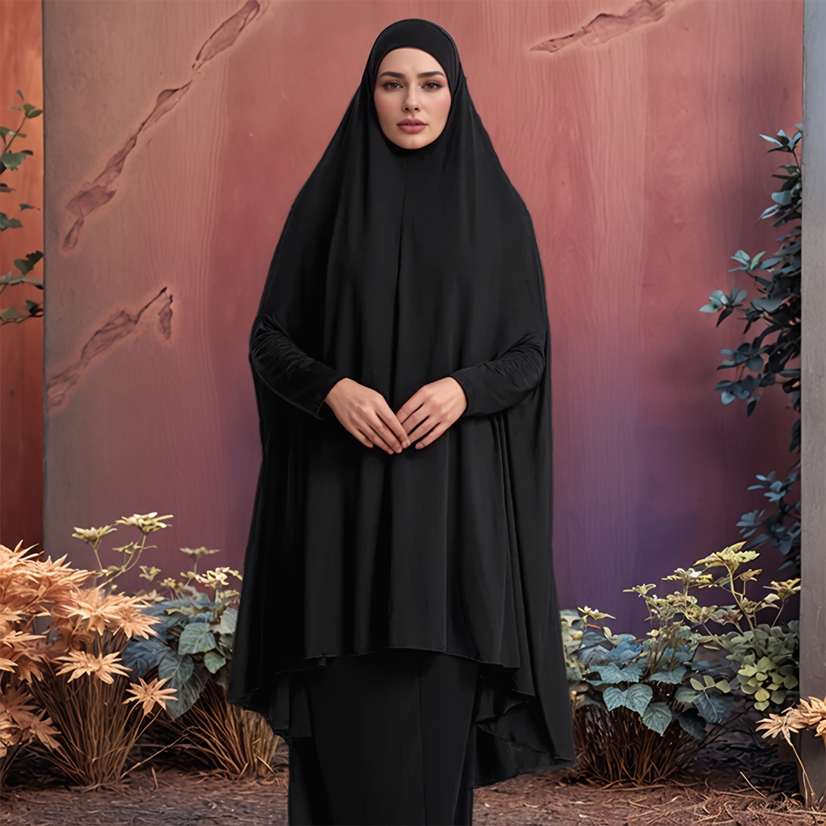 Elegant Muslim Headscarf Khimar with Sleeves, Breathable Fabric for Outdoor & Daily Wear, Machine Washable Versatile Shawl for Women, Hijab Scarf, Wear, Sophisticated Print, Nonelastic Fabric