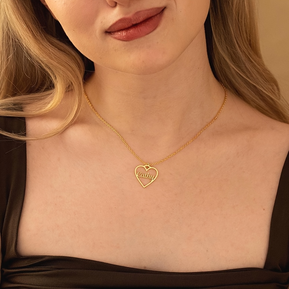 Women's Personalized Boho Heart-Shaped Name Pendant Necklace, 18K Gold Plated