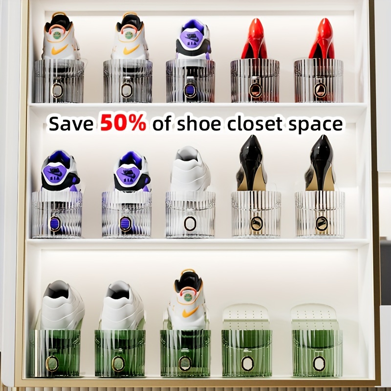 10-Pack Plastic Folding Shoe Rack Organizer, Double-Deck Storage Holder