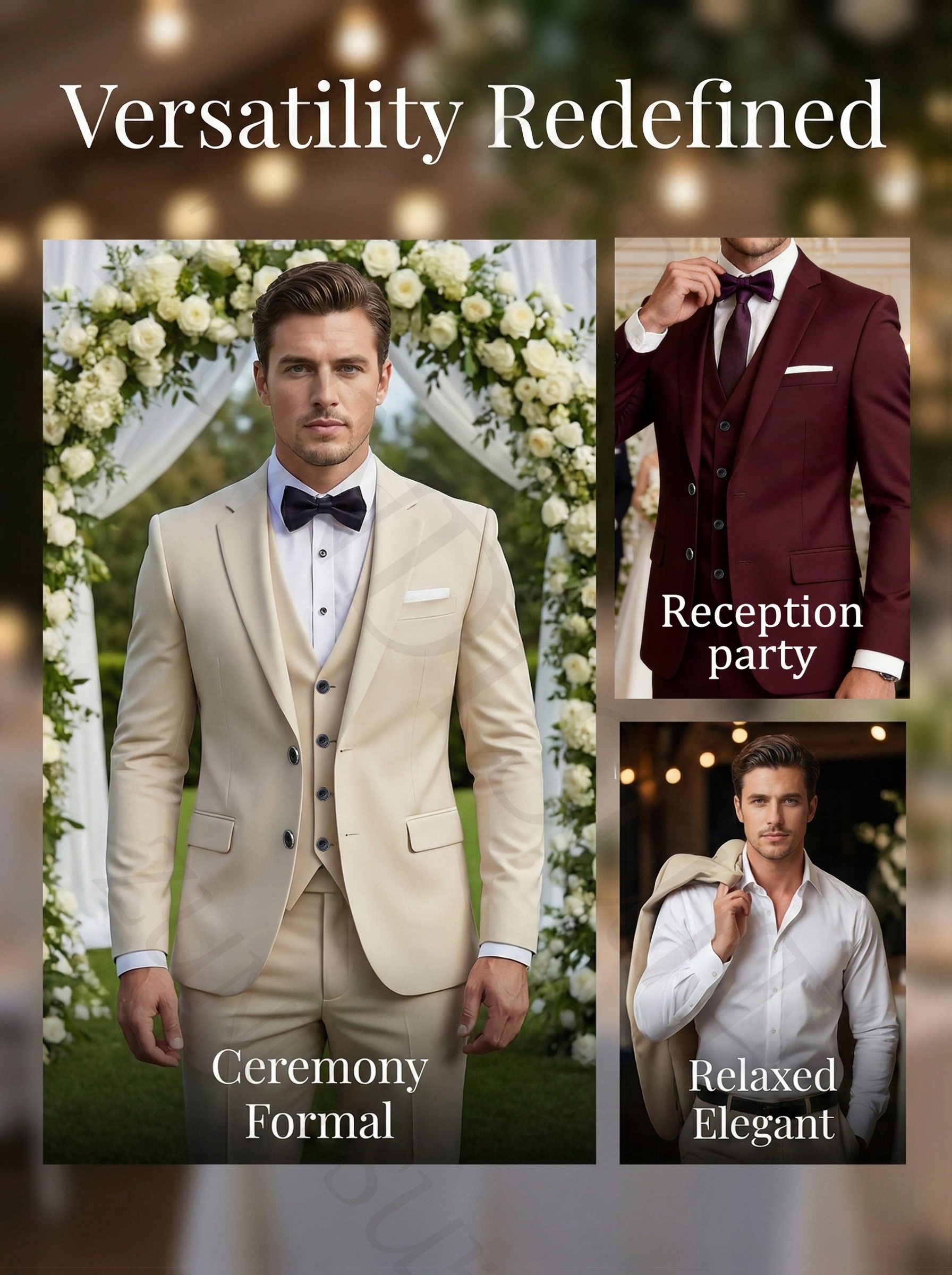 Elegant Men'S 3pcs Suit - Slim Fit Suit Set for Weddings And Formal Occasions, Suit And Pants, Suitable for Office Meetings And Elegant Events, Formal Wear | Slim Fit Suit | Durable Wedding Suit (Random Pocket Square)