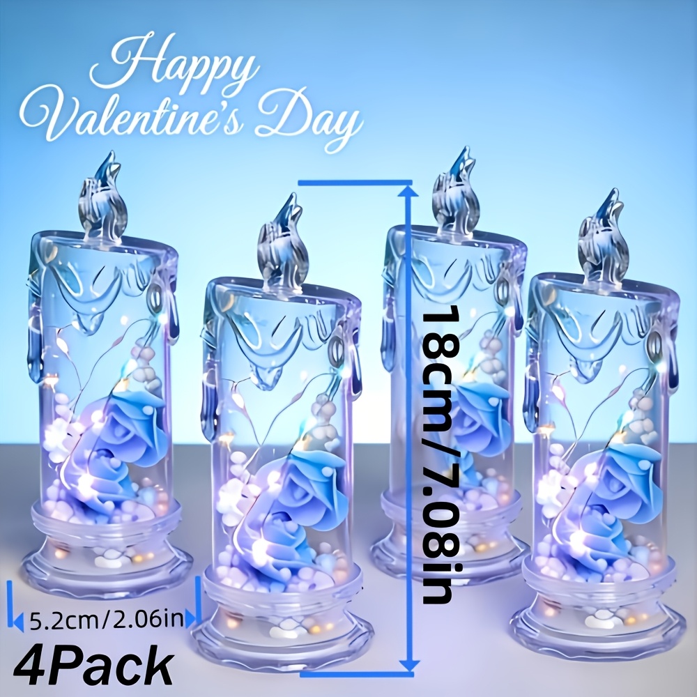 TEMU Blue 4pcs Set Of Acrylic Electronic Candle Lights, Featuring A Flickering To Create A Romantic Atmosphere. Perfect For Home Decor, Parties,