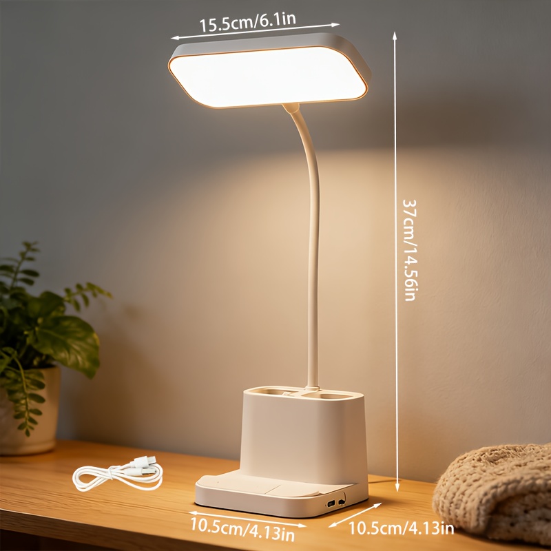 TEMU Rechargeable Led Study Desk Lamp With Pen Holder And Phone Stand, Adjustable Gooseneck Reading Light, Dimmable Desktop Lamp For Students,