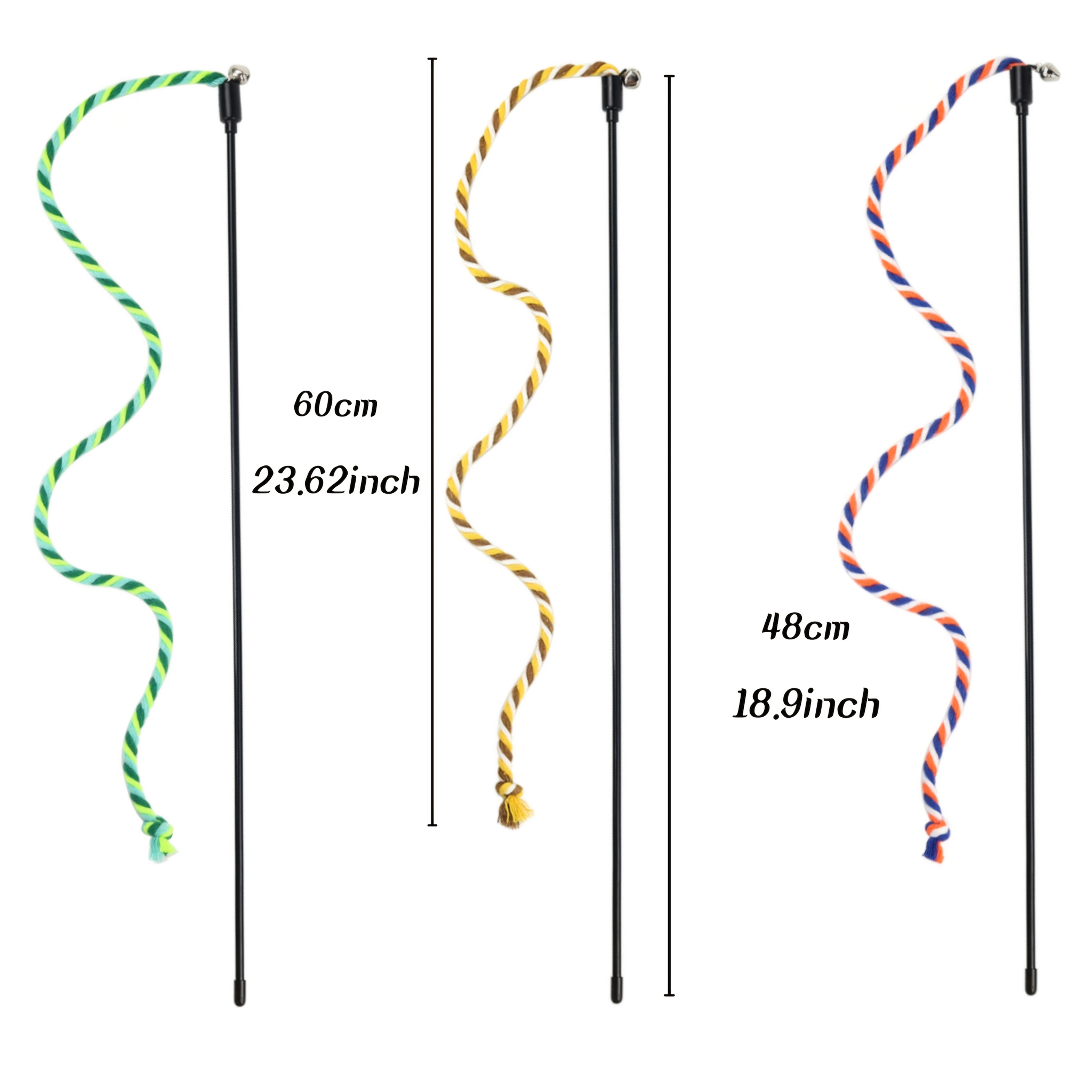 Image of 3pcs Interactive Cat Teasing Wand With Colorful String, Bell And Beads - Durable Non-scratch Chew Toy For Cats, Fun Striped Design, Great For Indoor Play And Exercise, Cat Toys, Without Battery