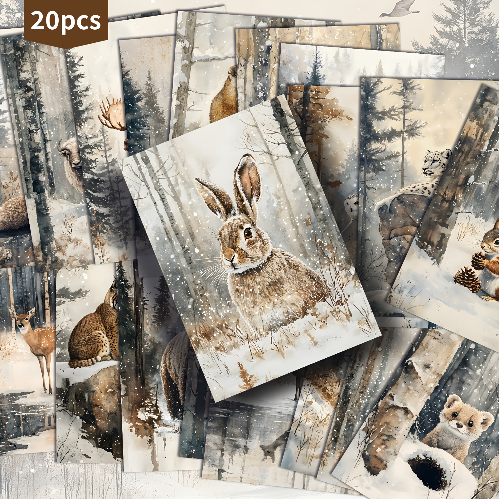 TEMU Set Of 20 Retro Postcards Featuring Creatures - Measuring 4x6 Inches, Animal-themed Papers Are Perfect For Junk Journals, Showcasing Classic
