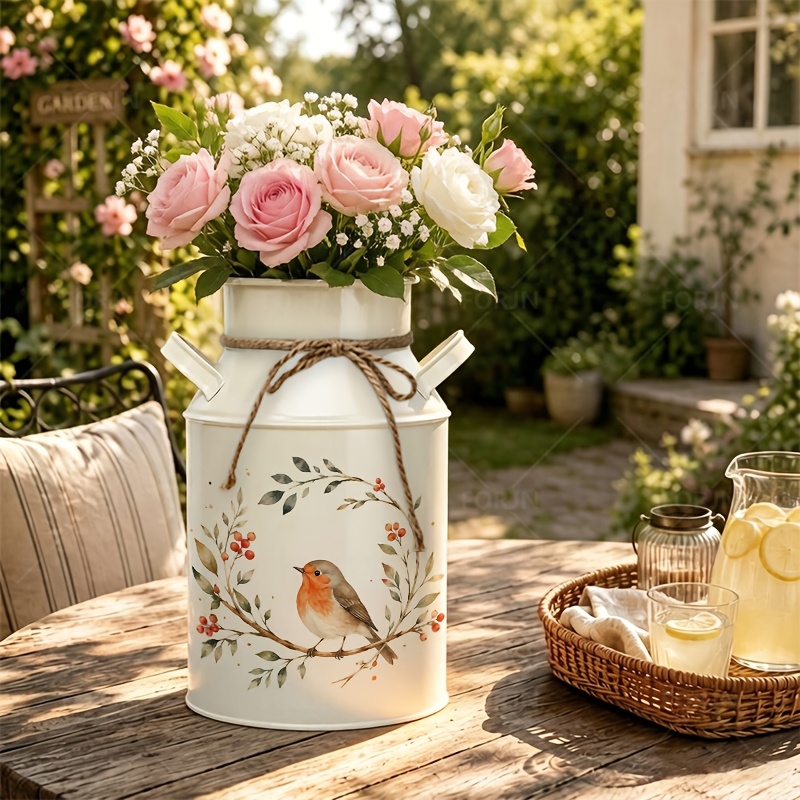 TEMU 1pc Iron Vase, Bird With Berry Branches , Style Decorations, Retro Farmhouse Style Design, Home Decoration Vases Suitable For Placing Dried