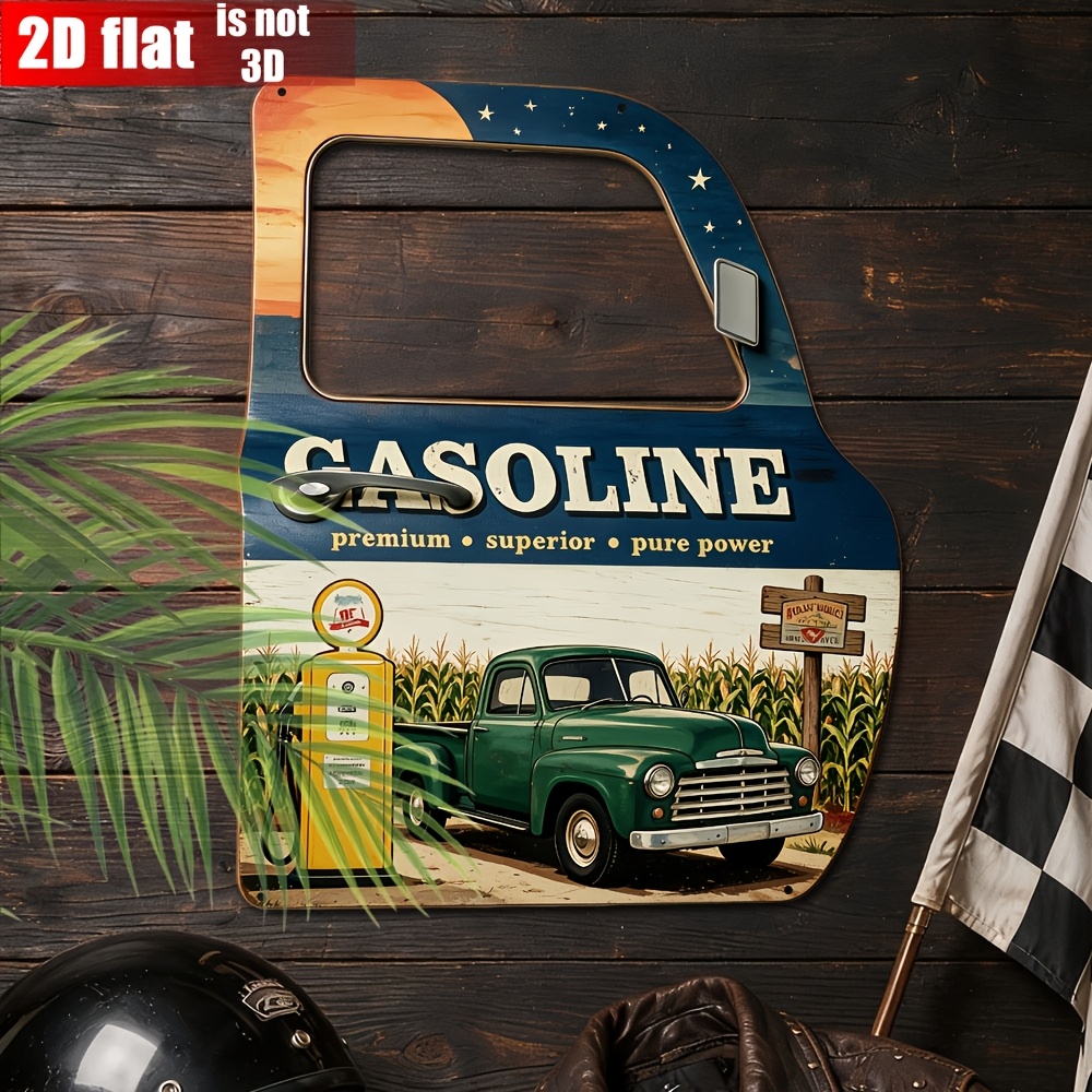 TEMU 2d Flat Wooden Sign Retro Gas Station Vintage Pickup Irregular Car Door Decor Sign Distressed Wall Decor Garage Auto Bar Background Wall Home