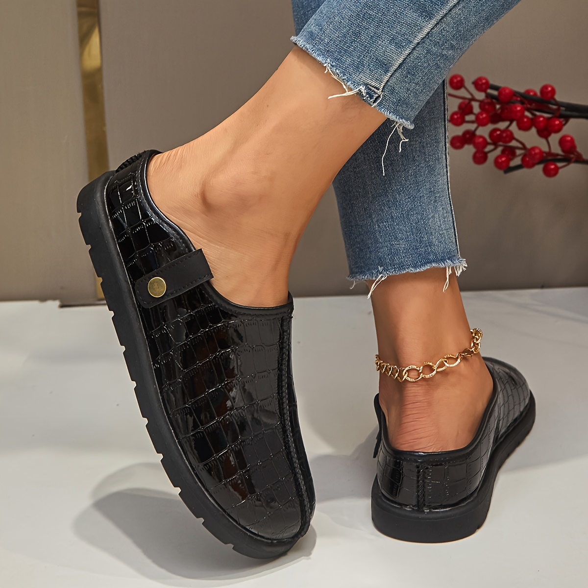 Sandalias Mocasines Mujer Casas Zueco De Casa Con Cuña Azul Marino