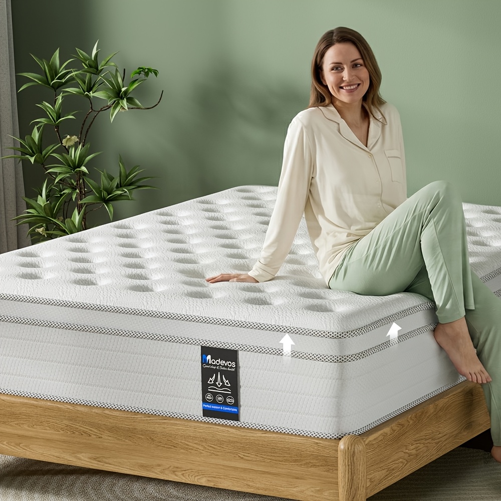 10 12 inch mattress in full size for twin full queen and king dimensions ergonomically designed medium firm   mattress featuring luxurious   with pocket springs white quilted cover mattress