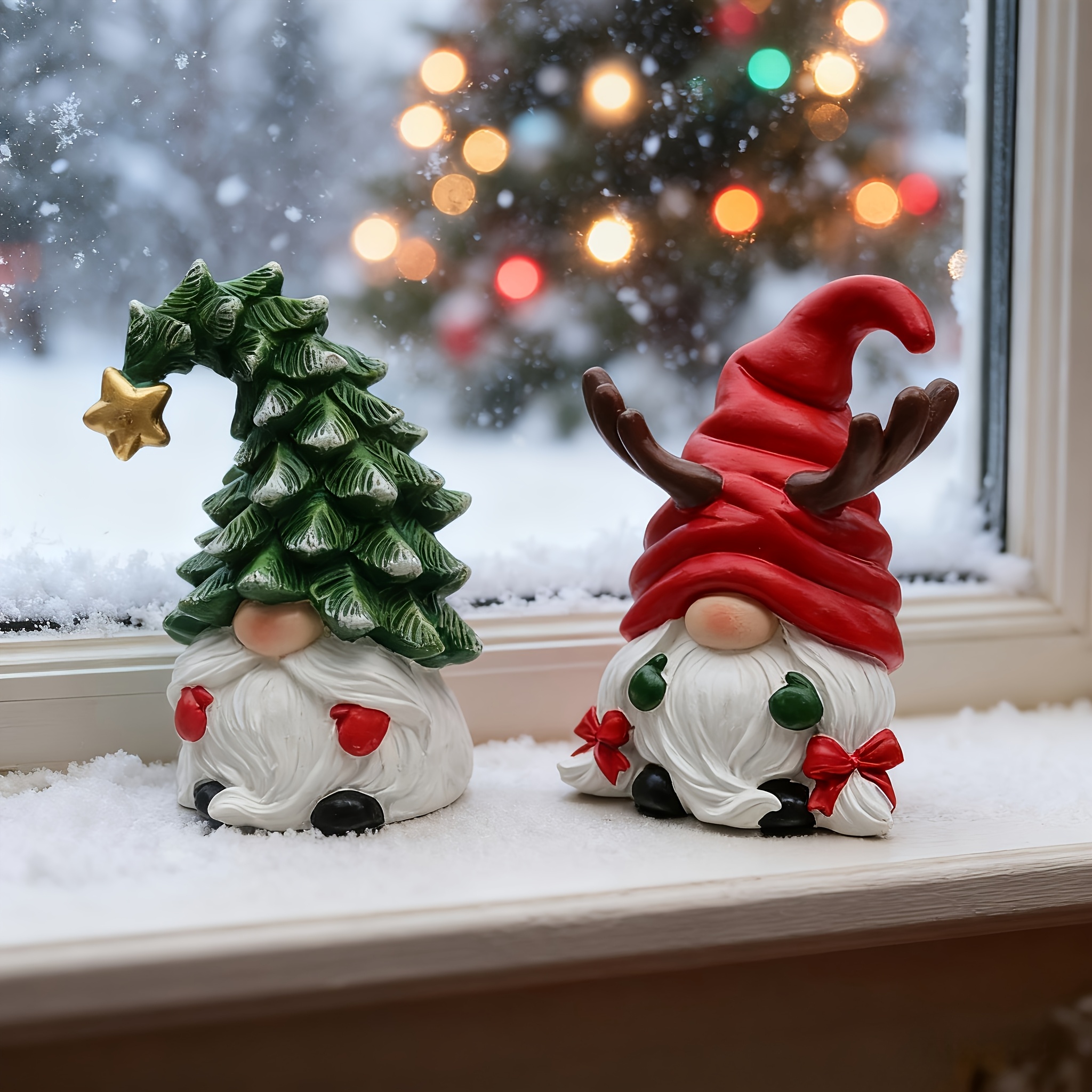 TEMU 2pcs Christmas Holiday Decorations, Home Desktop Statues, Elk And Dwarf Ornaments - Suitable For Christmas Tree Gnomes - Fireplace Edge