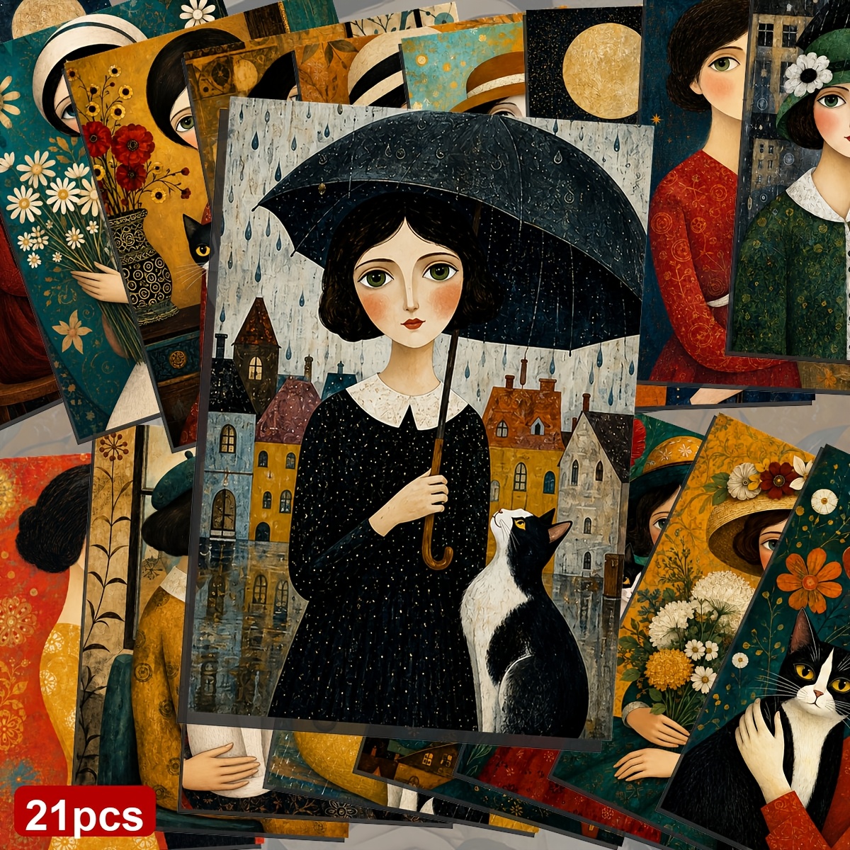 TEMU Set Of 21 Assorted Whimsical And -themed Postcards - Measuring 9.5x14.5cm, Ideal For & Mother's Day Gifts. Classic Collectible Illustrations,