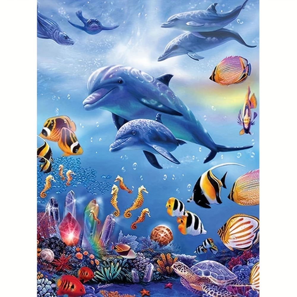 

30*40cm/11.8*15.7in Dolphin Diy 5d Diamond Painting Full Diamond With Number Kits Home And Kitchen Fashion Mosaic Diamond Painting Canvas Wall Decoration Gift Crafts