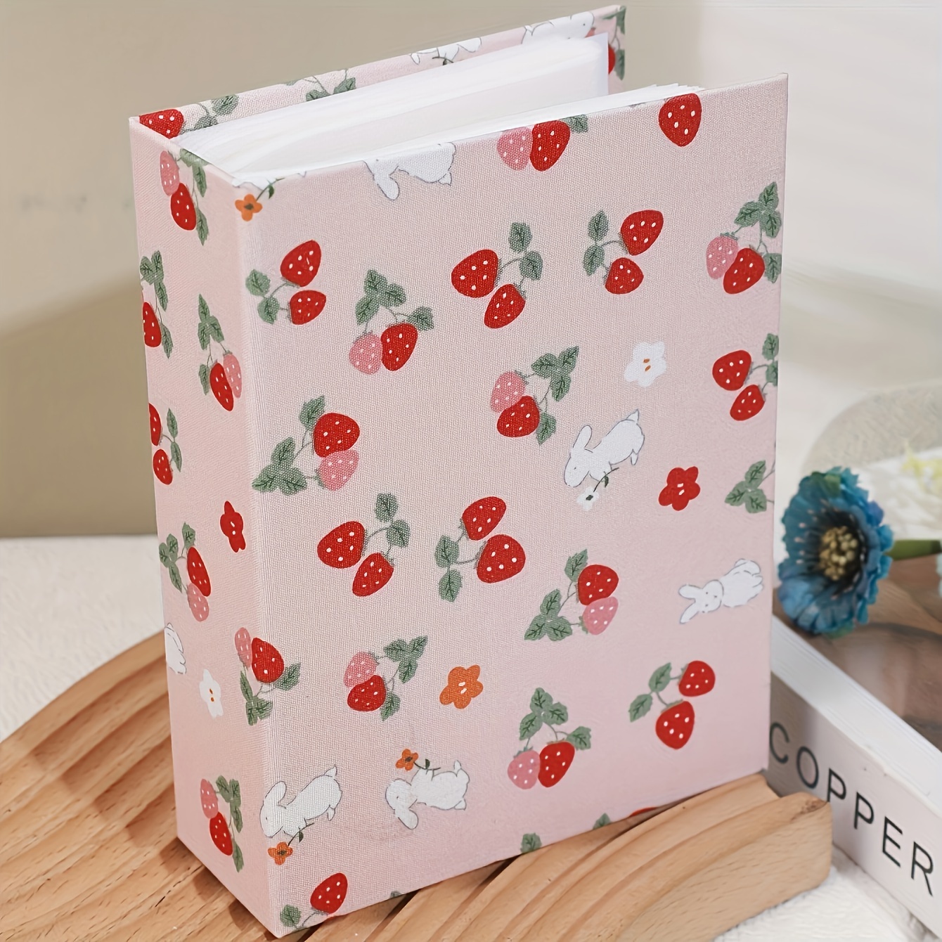 TEMU Album et d'inspiration vintage de 6 pouces avec 100 pochettes - Plastique durable, motif visage joyeux , blanc et bleu - Parfait pour la