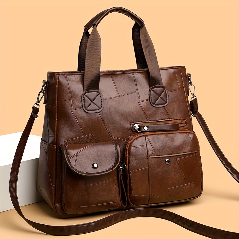 

Women's Fashionable Multi-pocket Tote Bag, Large Capacity Handbag With Adjustable Shoulder Strap, Pu Leather Crossbody Bag, Elegant Shoulder Bag For Daily Commute And Work