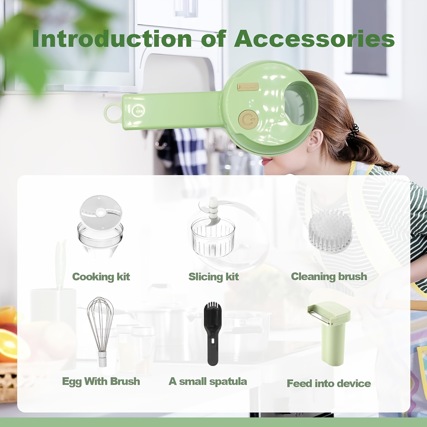 multi-functional portable wireless vegetable processor electric   vegetable cutter set, easy to charge, for garlic, chili, celery, meat, with cleaning brush, with egg and cream whisk. Product details 2