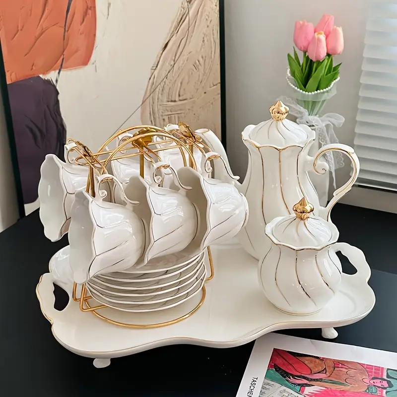 22pcs ceramic tea sets for women tea party british tea and coffee cups set gift for women mother for tea party package Product details 0